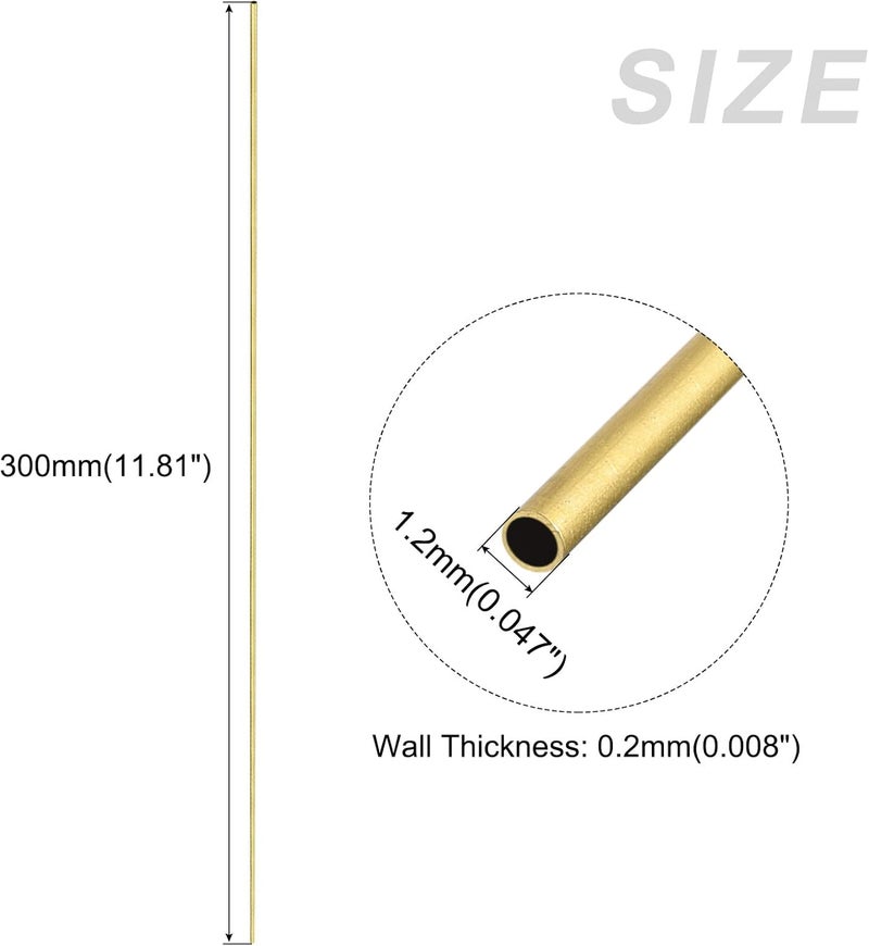 METALLIXITY Brass Tube (1.2mm OD x 0.2mm Wall T x 300mm L) 6Pcs, Straight Tubing - for Home Furnishing, Machinery, DIY Handicraft - Image 2